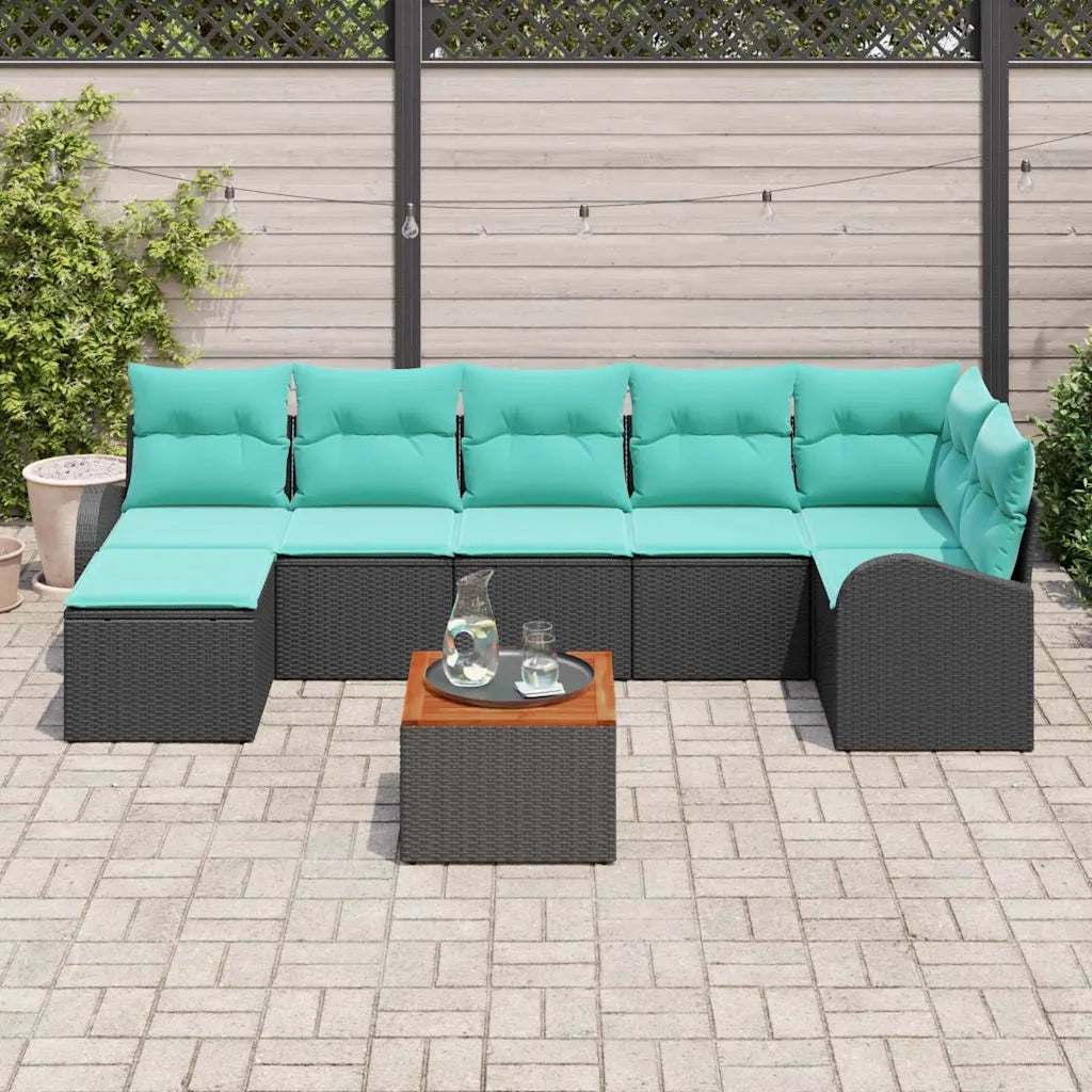 Set Divano da Giardino 8 pcs Nero e Turchese polyrattan 3356282