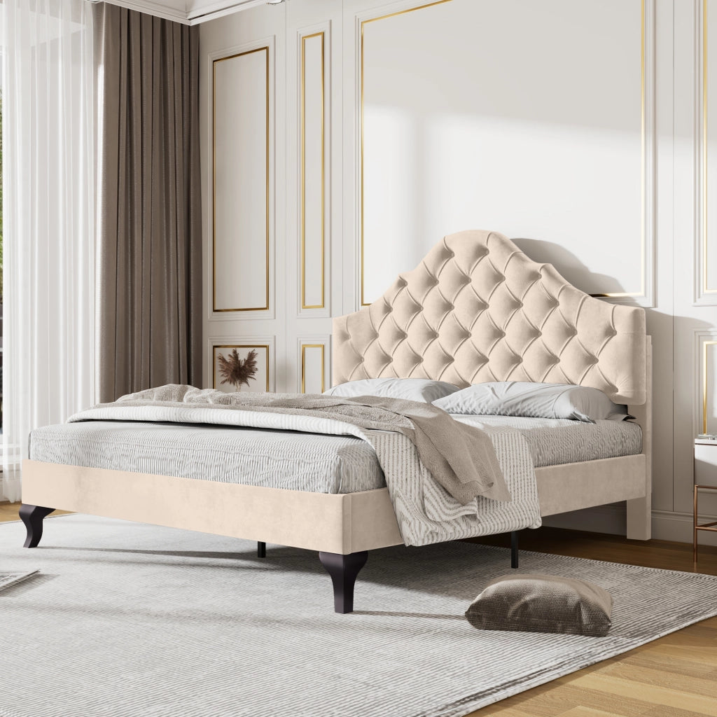 LETTO Imbottito 140x190 cm in Velluto Bianco Sporco con Testiera Regolabile
