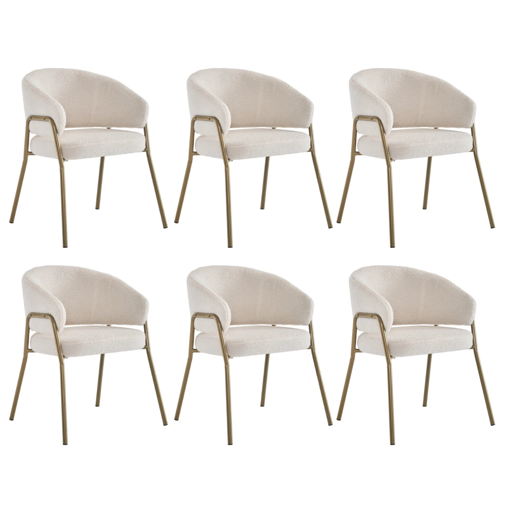 Sedia da pranzo moderna in velluto bianco con gambe dorate, set da 6
