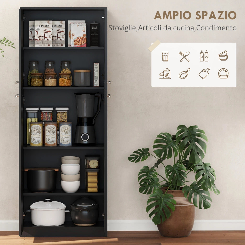 Mobile Contenitore Minimal con 2 Armadietti e Mensole Regolabili, in Legno Nero, 59x31x155 cm