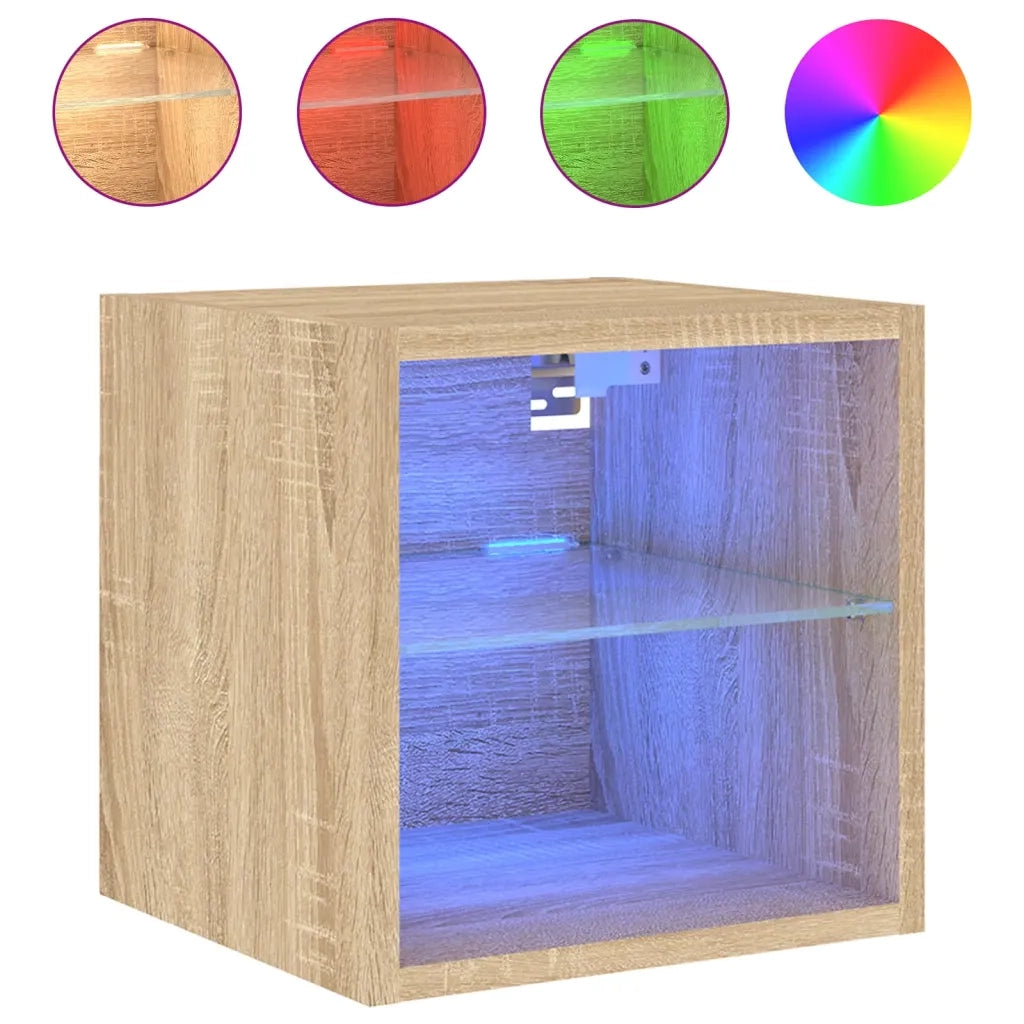 Mobili TV a Parete con Luci LED 2pz-Set di 2 Credenza per TV sospesa Rovere Sonoma 30x28,5x30 cm