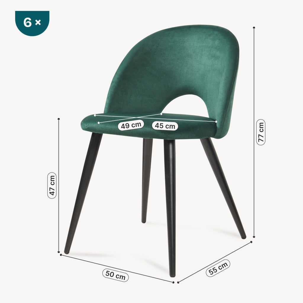 Set Karijoki di 6 Sedie Imbottite da Sala Pranzo Effetto Velluto - Verde Scuro / Nero [en.casa]
