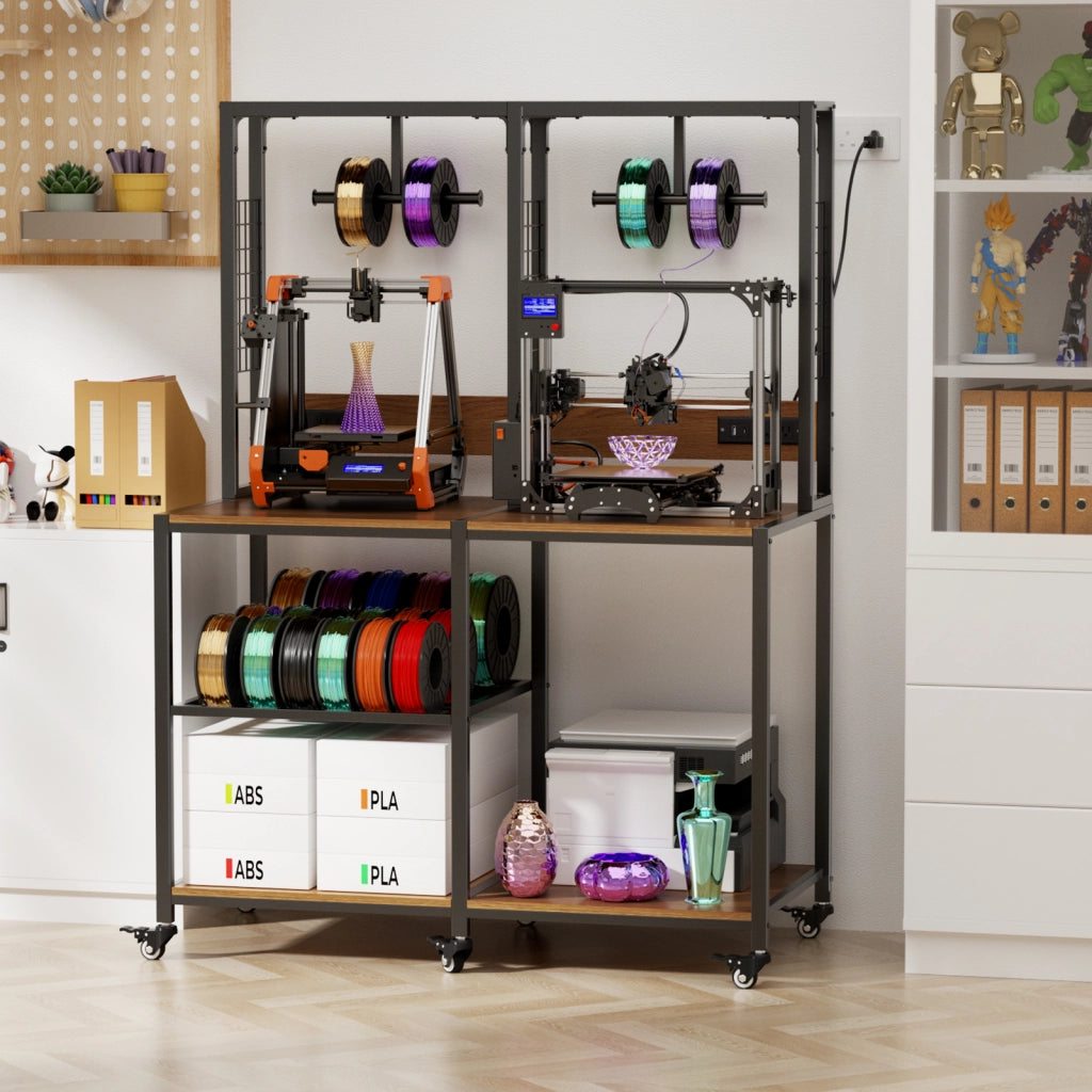 Mobile contenitore per 2 stampanti 3D con ripiani aperti e supporti filamento, per officina, 119.9 × 59.9 × 160.0 cm