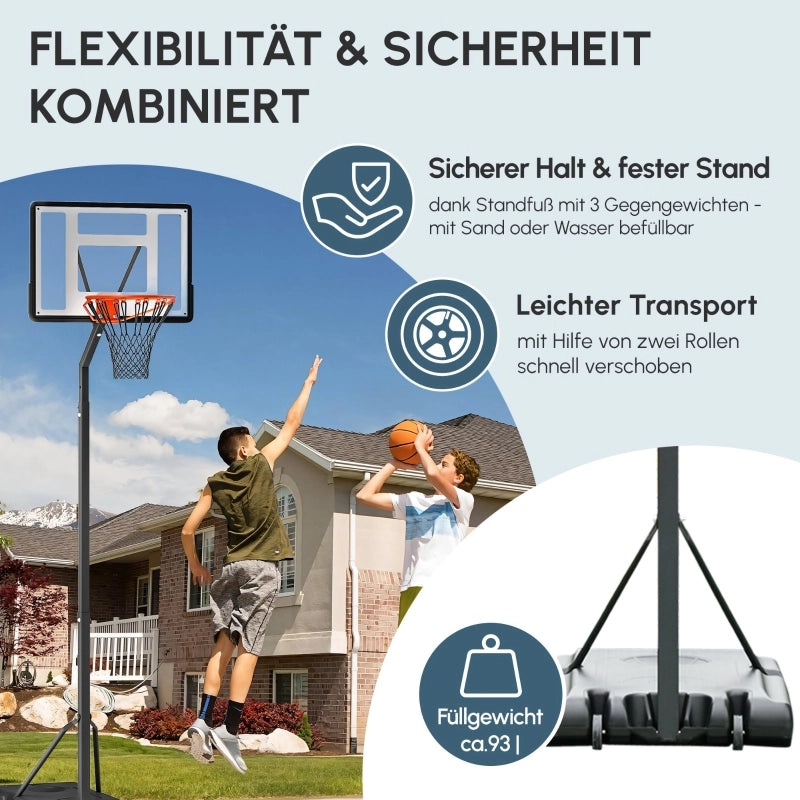 Canestro da basket da esterno con supporto, altezza regolabile da 255 a 305 cm, supporto per canestro con ruote, supporto per tabellone da basket,