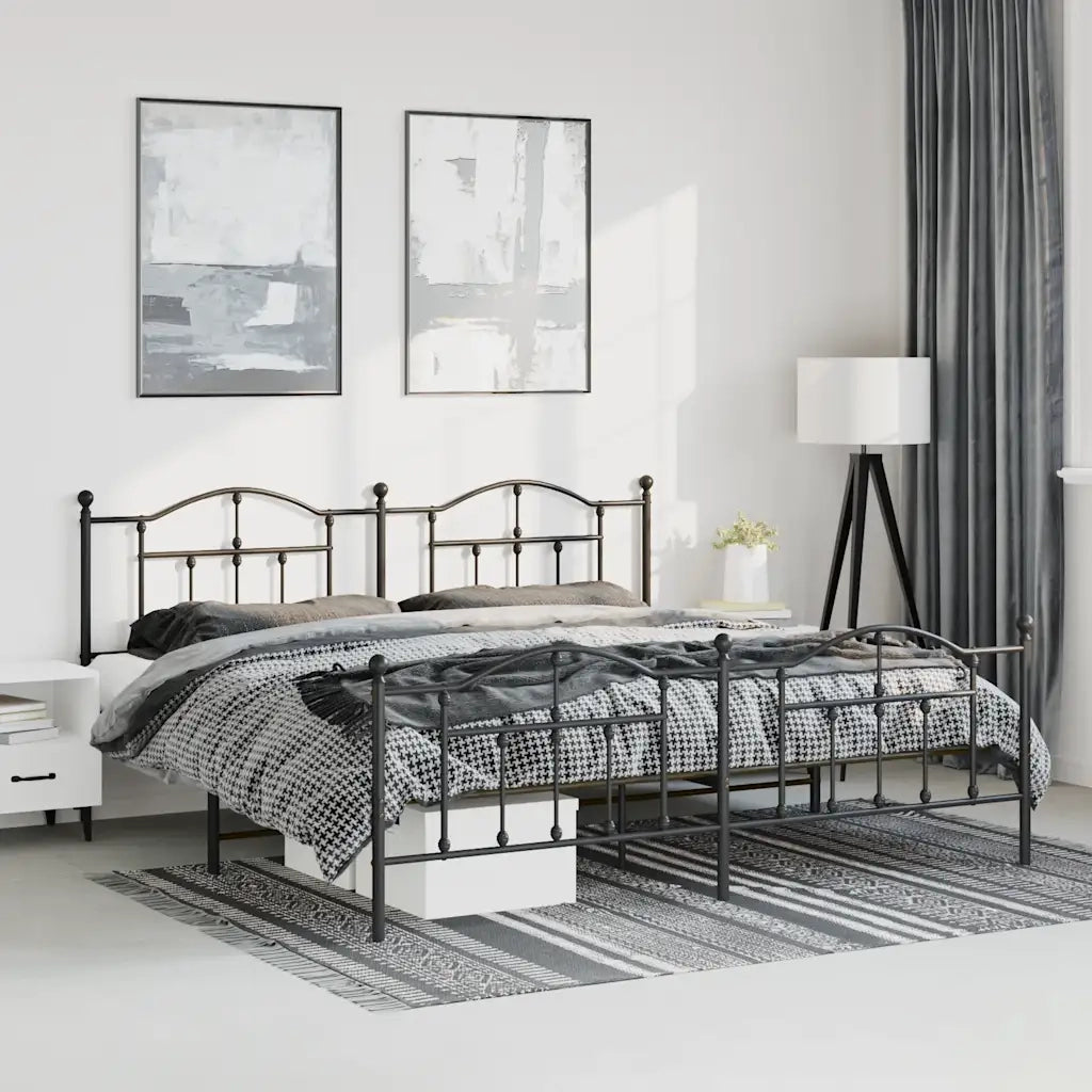 Giroletto con Testiera e Pediera Metallo Nero 193x203 cm 353463