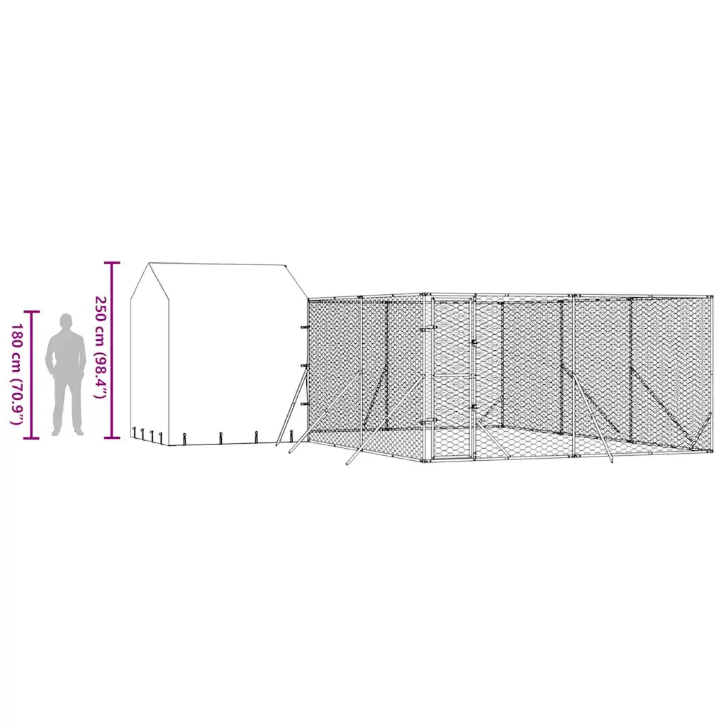 Cuccia Cani da Esterno Tetto Argento 6x6x2,5 m Acciaio Zincato 3190479
