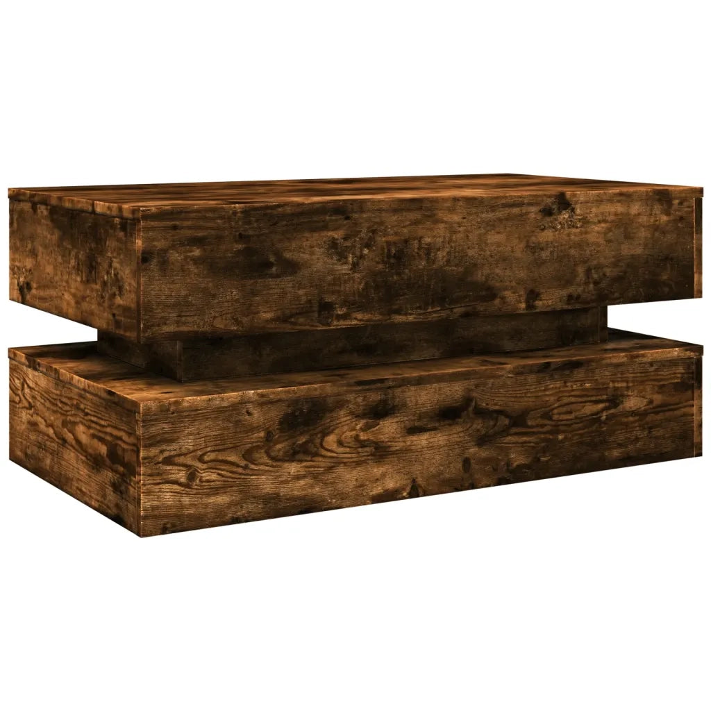 Tavolino da salotto | Tavolino da caff¨¨ | Tavolino da Soggiorno con Luci LED Rovere Fumo 90x50x40 cm