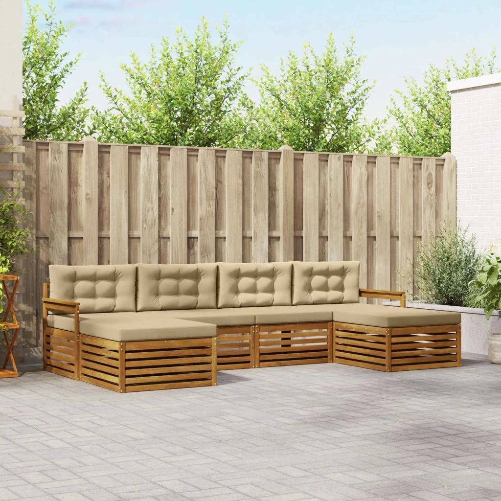 Set divani 6 pcs Naturale e Beige Legno di Acacia Massello