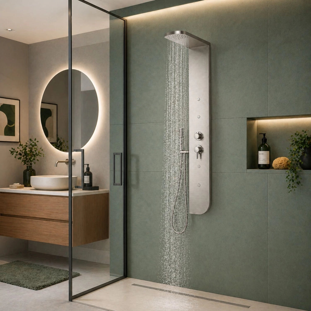 Colonna doccia acciaio inox 3 funzioni 4 bocchette idro lombari l20xp50xh150 005b *** finitura- spazzolato, confezione 1