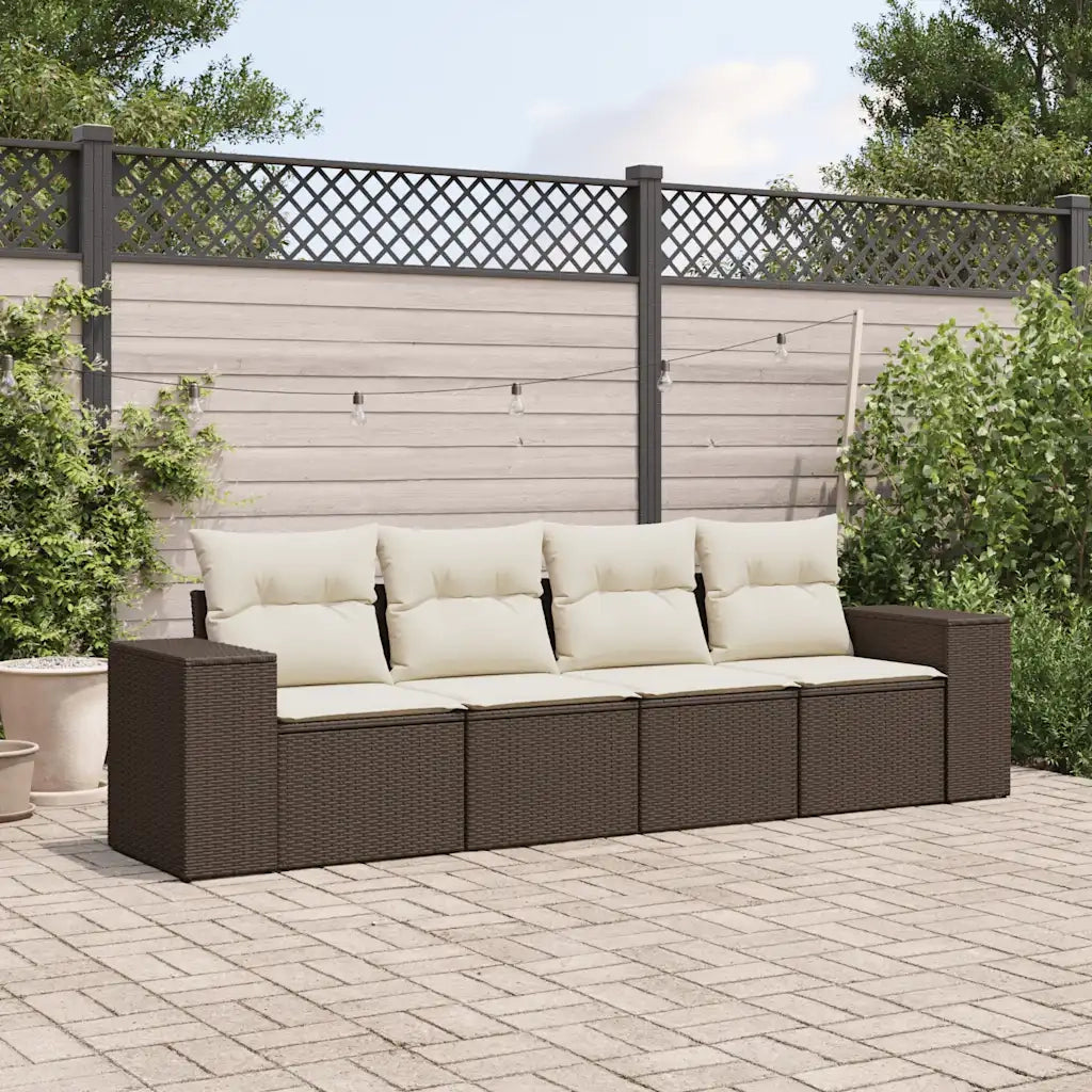 Set Divano da Giardino 4 pz | Set Salotto da Giardino con Cuscini Marrone in Polyrattan