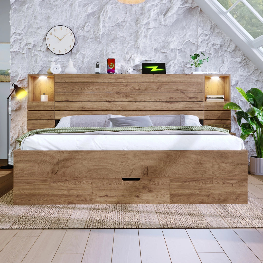 Letto con Cassetti 180 x 200 cm; Matrimoniale - USB; Type-C e LED Regolabile