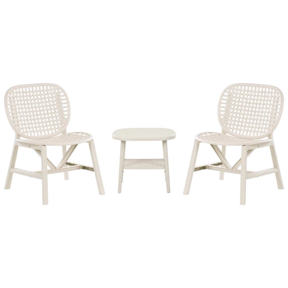 Set bar bistrot da giardino per esterni Tavolo e sedie basse Materiale sintetico bianco sporco