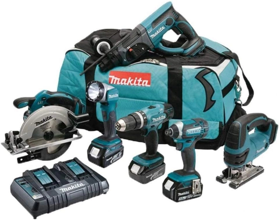 Makita DLX6068PT - Kit combinato LXT da 18 V agli ioni di litio, 6 pezzi, completo di 3 batterie agli ioni di litio da 5,0 Ah e caricatore fornito in una borsa resistente per il trasporto degli