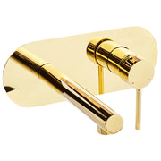 Rubinetto miscelatore da lavabo a parete in ottone color oro con singola maniglia