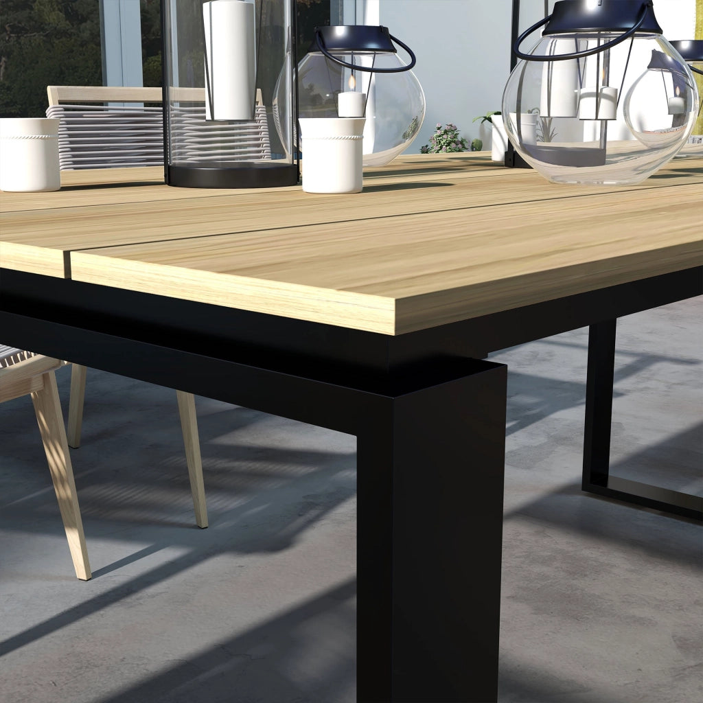 Tavolo da Giardino Rettangolare per 6-8 Persone 180x90x74cm in Alluminio con Piano a Doghe Quercia