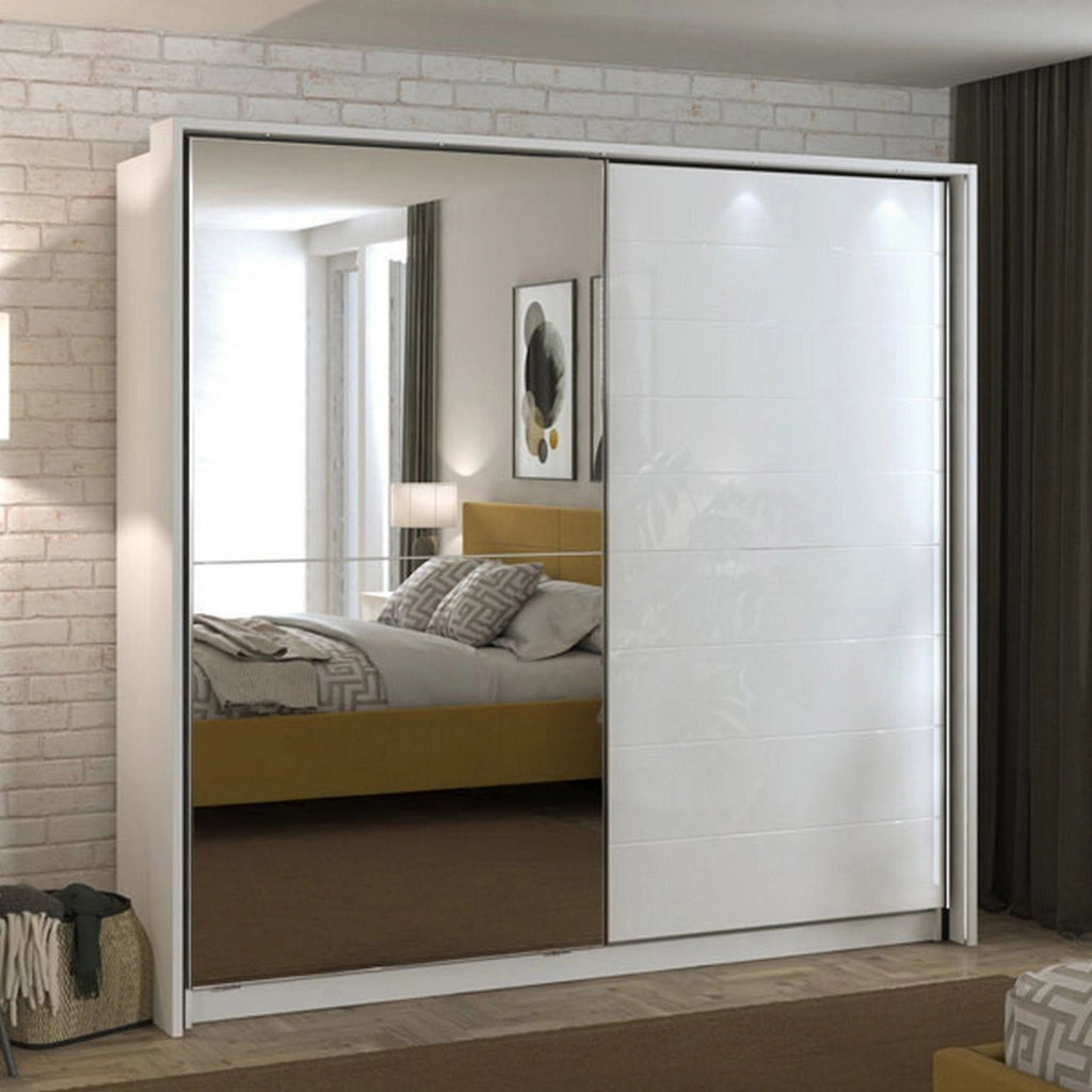 Armadio Camera da Letto Valsinni, Guardaroba Grande Appendiabiti, 217x210h cm Bianco Opaco