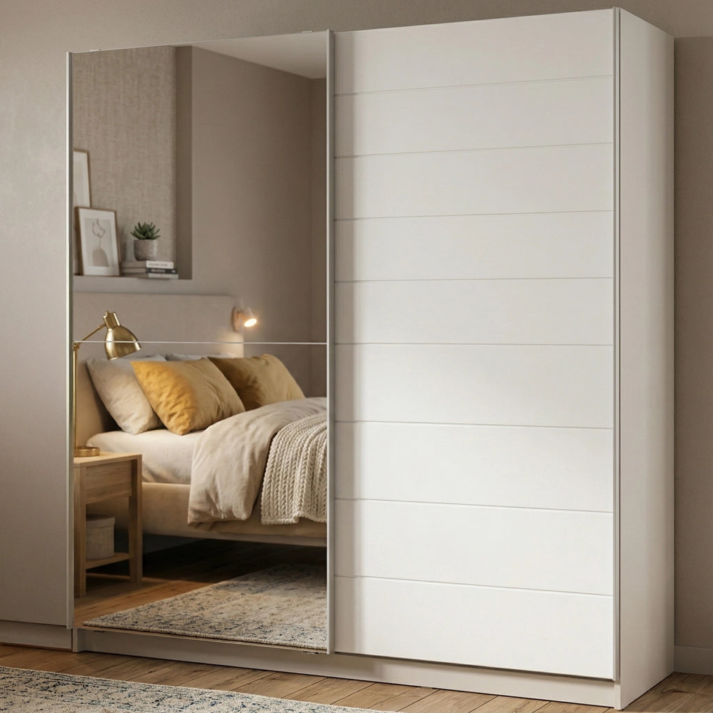 Armadio Camera da Letto Valsinni, Guardaroba Grande Appendiabiti, 217x210h cm Bianco Opaco