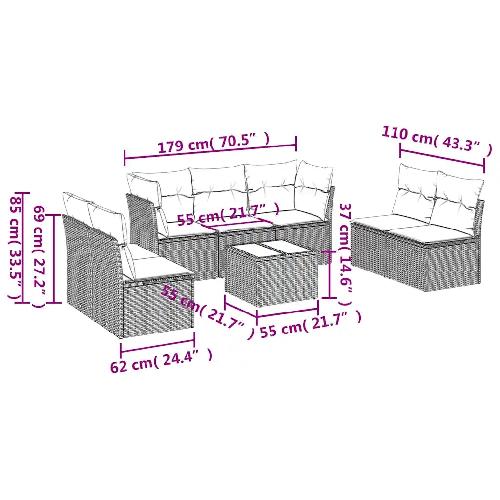 Set Divani da Giardino 8 pz con Cuscini Marrone in Polyrattan 3249262
