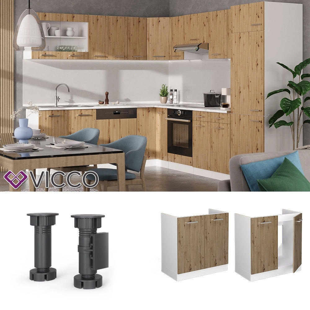 Mobile lavello cucina R-Line Rovere artigianale/Bianco 80 cm, PL Rovere Vicco