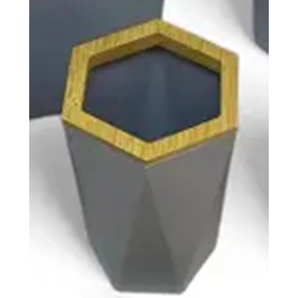Trade Shop - Bicchiere Porta Spazzolini A Cilindro Esagonale Geometrico Grigio Legno Da Bagno 10847 -
