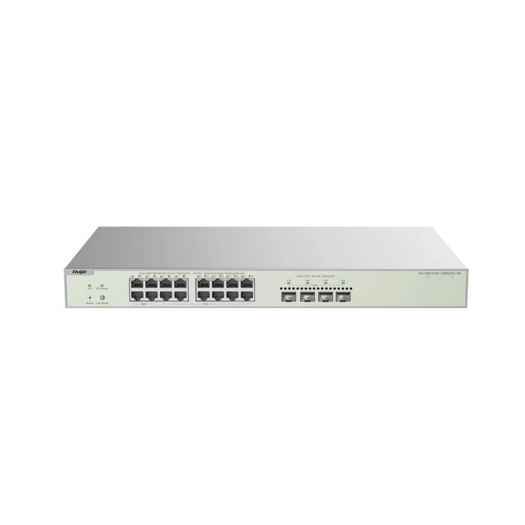 Reyee cloud switch managed l2 multi-gigabit 16 p. 2,5gb, 4 p. 2,5gb poe++, 12 p. poe+, 4 p. 10g sfp+ - RG-NBS3300-16MG4XS-HP