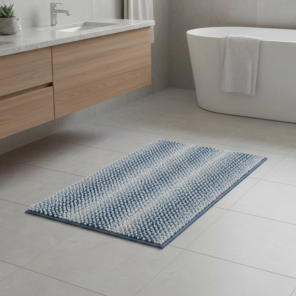 Tappeto bagno in ciniglia blu super soft 50x80 cm con retro antiscivolo Marea