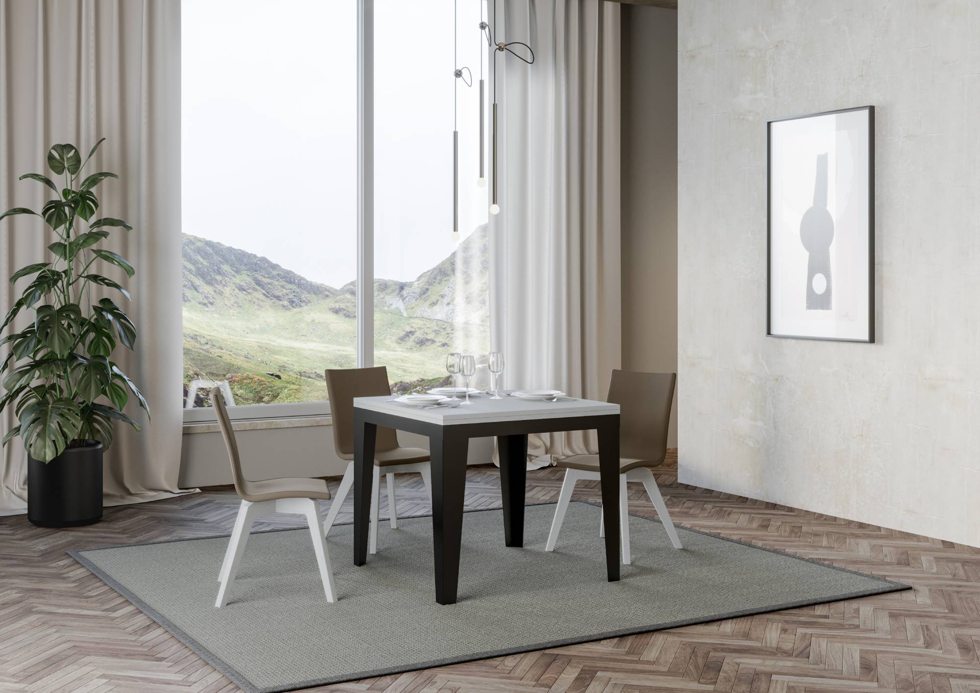 Tavolo Allungabile 90-180x90x80-78 cm Flame Libra Bianco Frassino