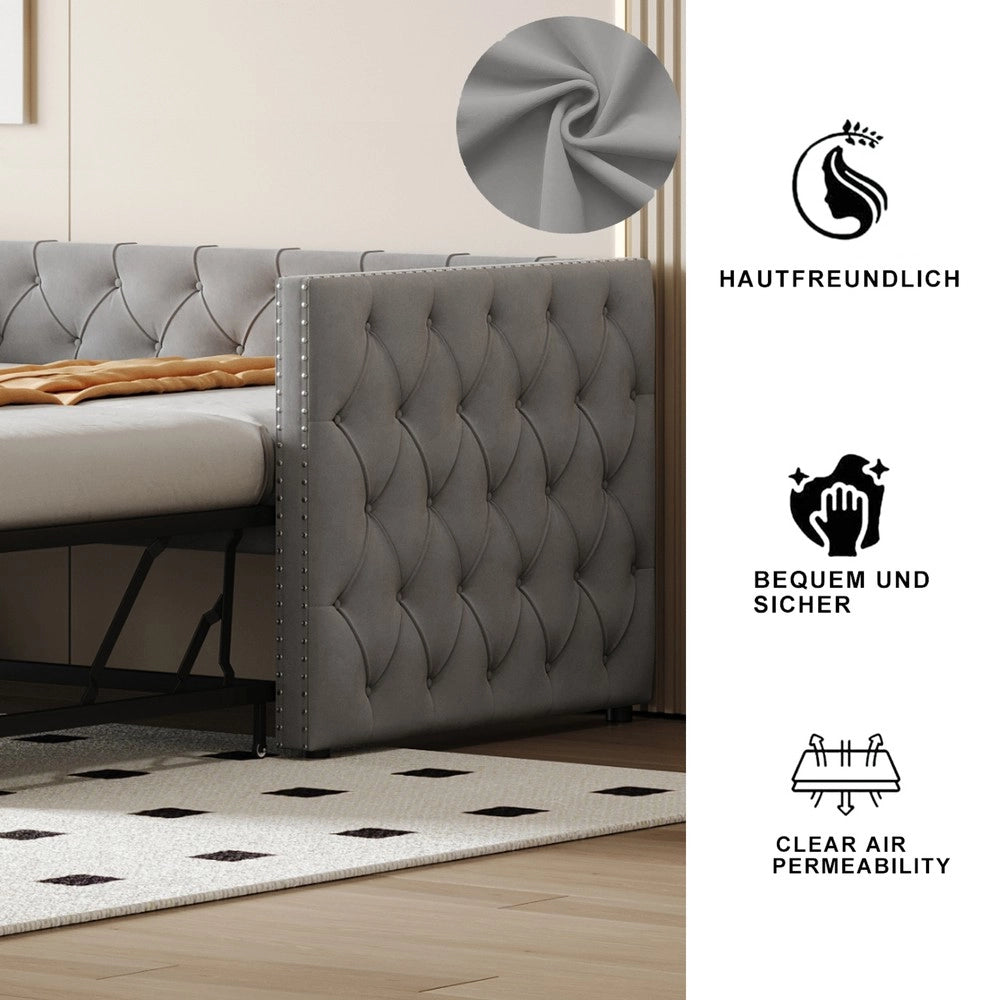 Letto Imbottito Estraibile con Rete a Doghe ¨C Xylo ¨C Velluto Grigio Chiaro 90x200