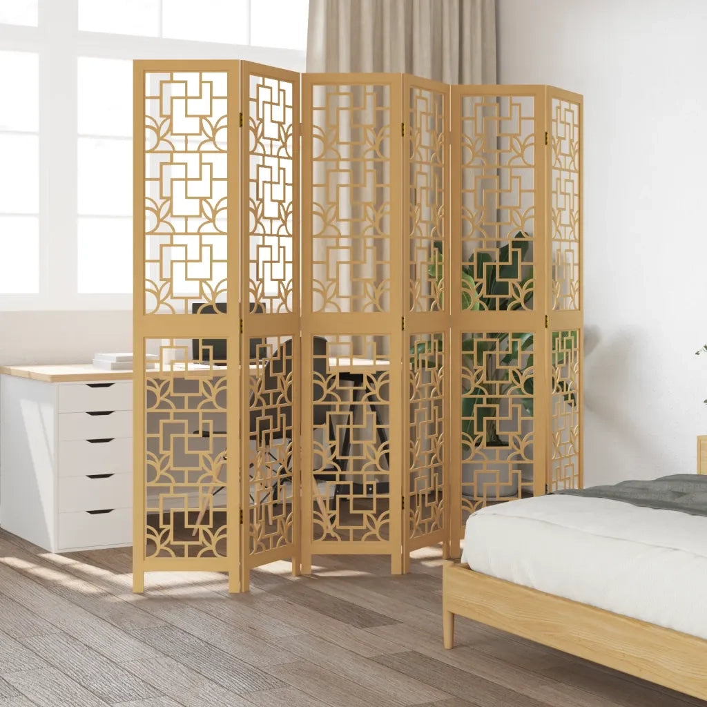 Divisorio Ambienti | Divider per stanze | Paravento 6 Pannelli Marrone Legno Massello Paulownia