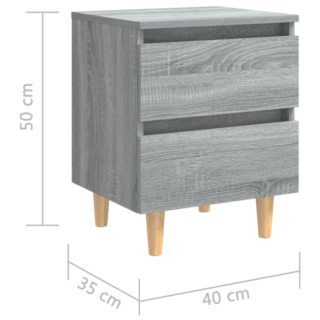 Comodino | Armadio da Notte | Mobiletto da notte con Gambe in Legno Massello Grigio Sonoma 40x30x50 cm