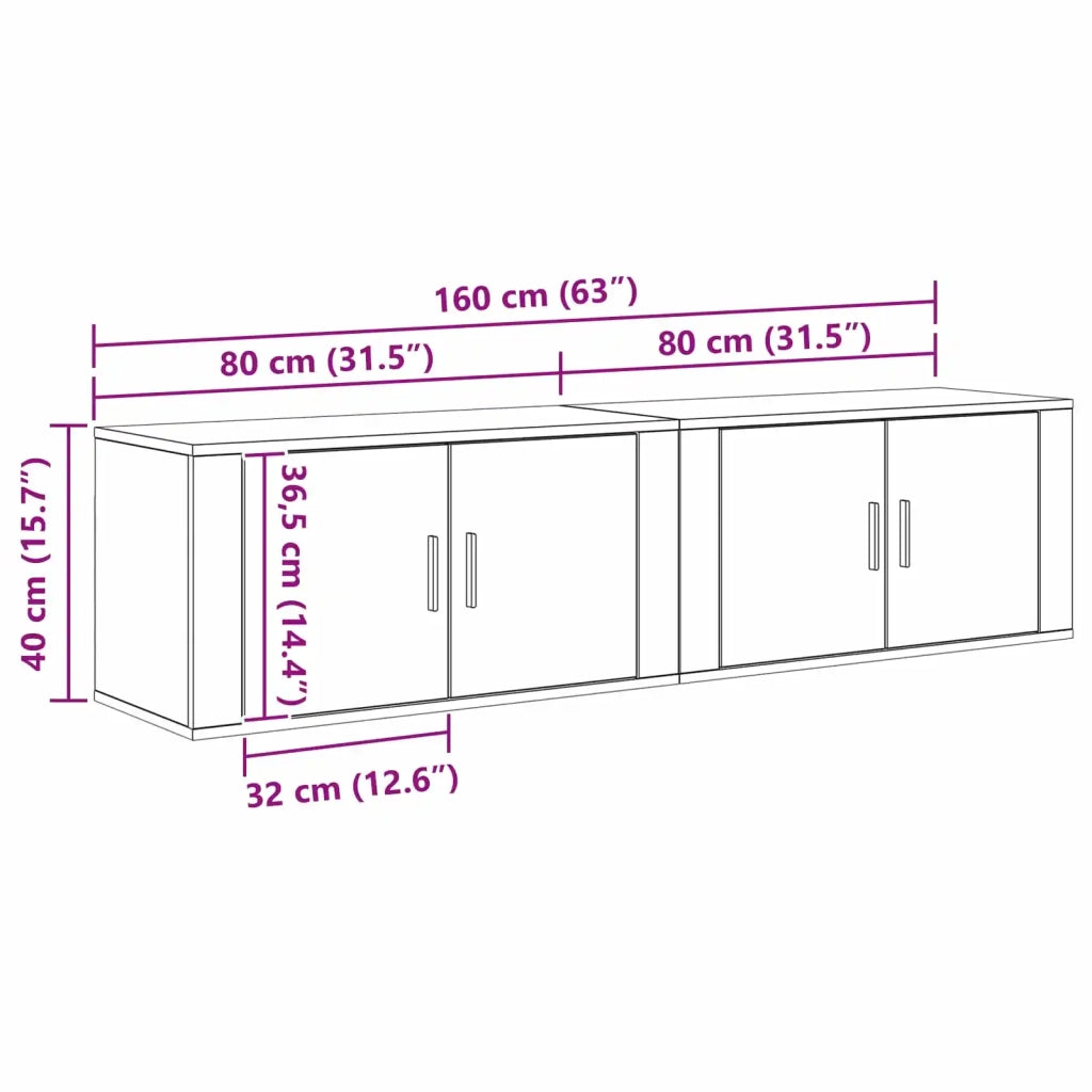 Set Mobile TV da Parete 2 pcs Rovere artigianale