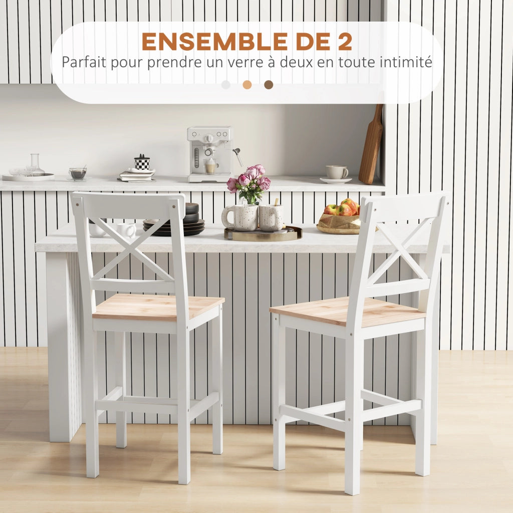 Sgabelli da Bar 2 Pezzi ¨C Zephmum ¨C Bianco e Legno Naturale 41x46x97.5 cm