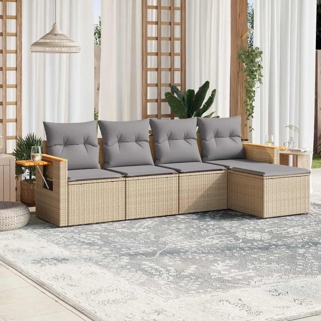 Set Divano da Giardino 5 pz con Cuscini Beige in Polyrattancod mxl 116303