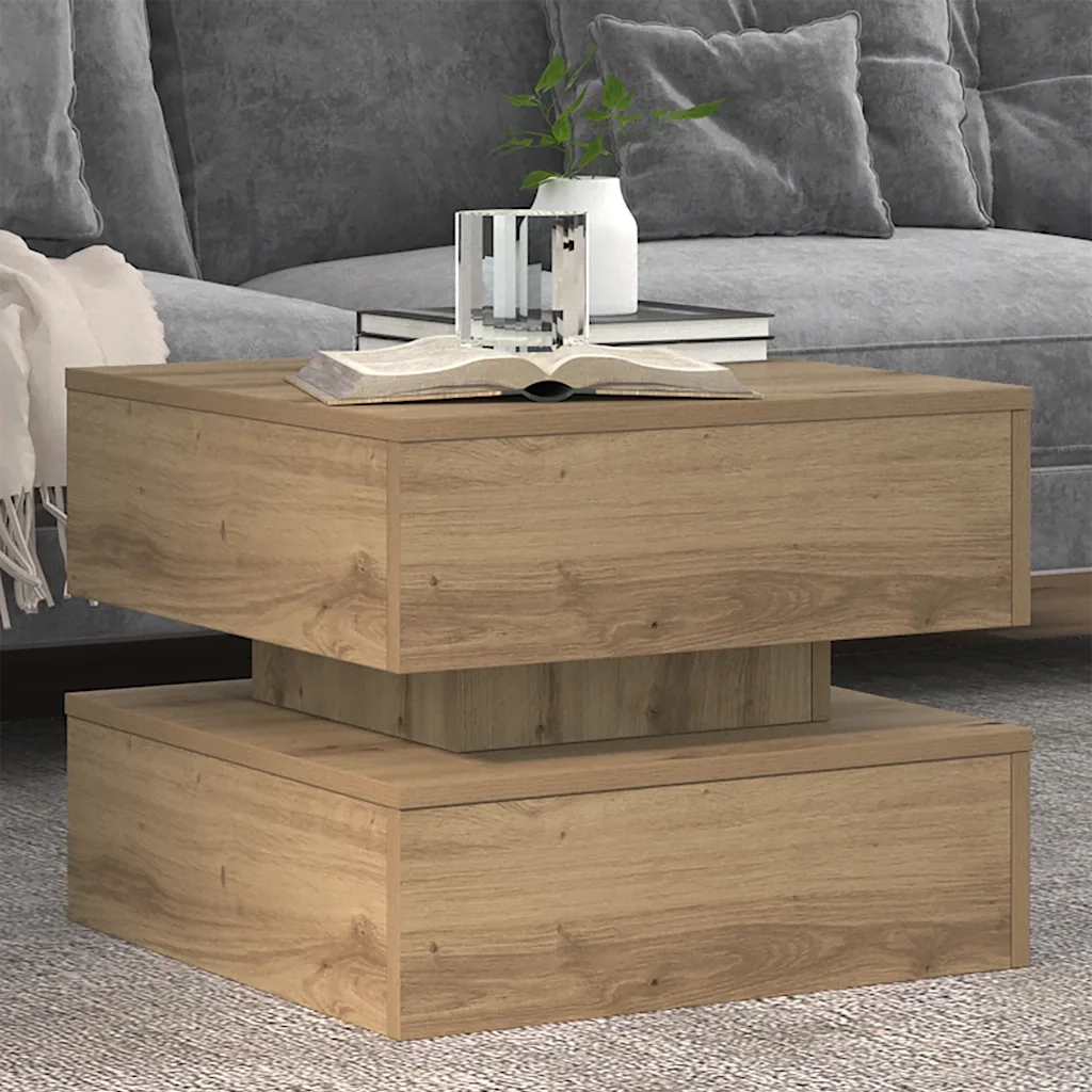 Tavolino da Salotto con Luci LED-Tavolino da soggiorno Rovere Artigianale 50x50x40 cm 973950