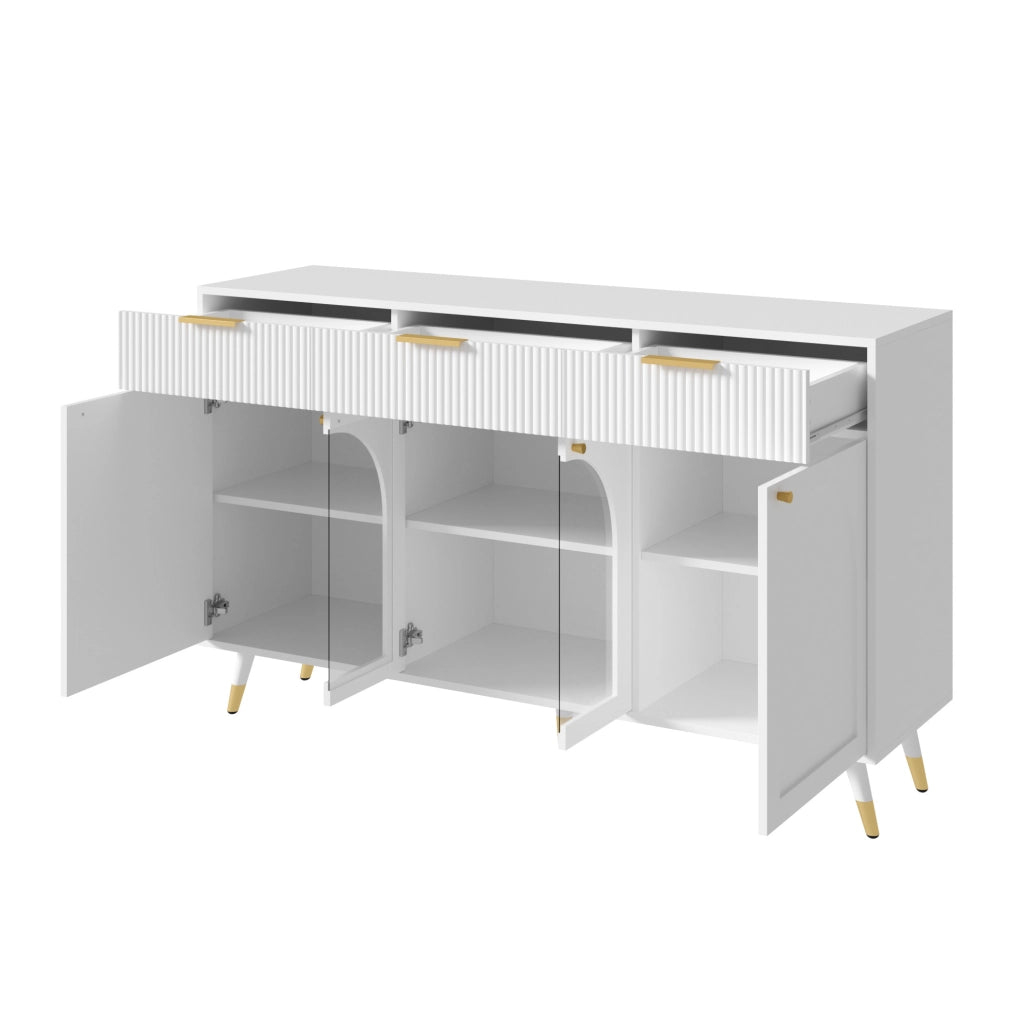 Credenza 4 ante e 3 cassetti con inserti in acrilico; bianca; 140x40x85;5 cm