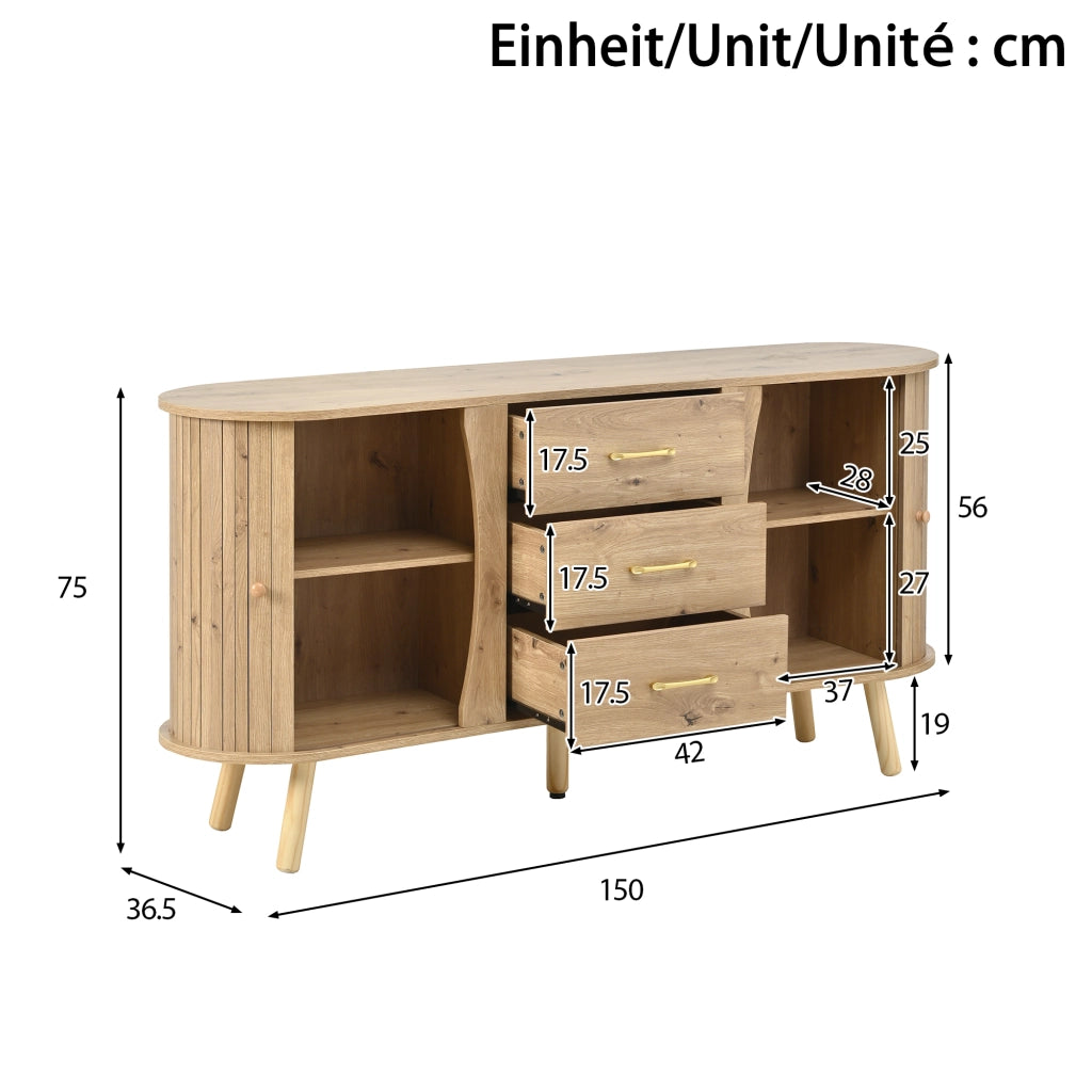 Credenza con Ante Scorrevoli e Cassetti ¨C Xylo ¨C MDF, Effetto Legno, Stile Moderno