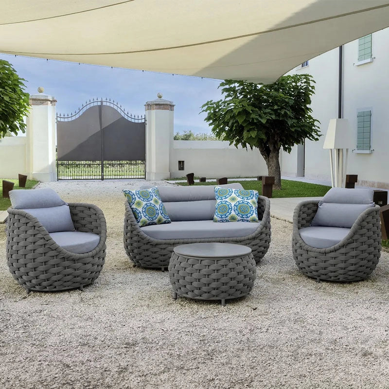 Salotto da giardino in alluminio e corda VENERE - 1 divano, 2 poltrone e 1 tavolino