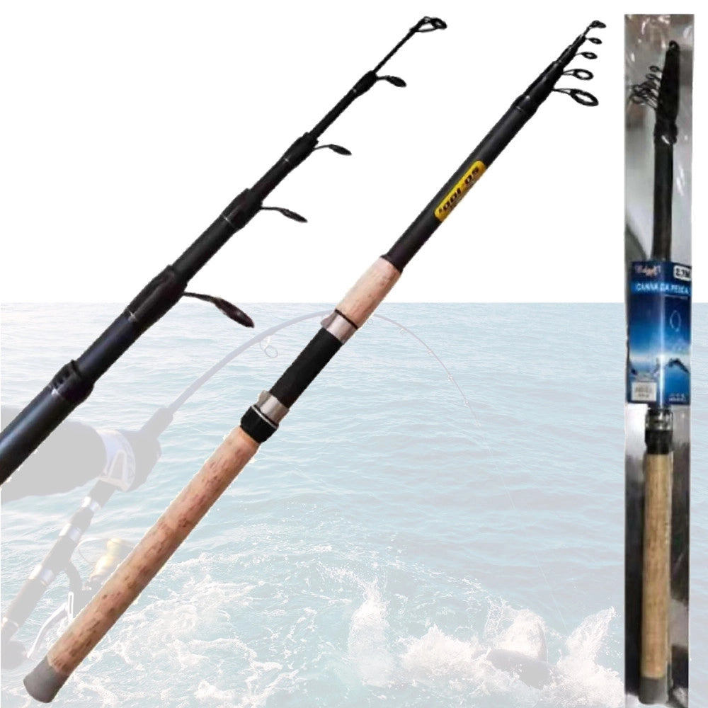 Trade Shop - Canna Da Pesca Telescopica Ultra Leggera Manico In Sughero 2,4 Mt Spinning Mare -