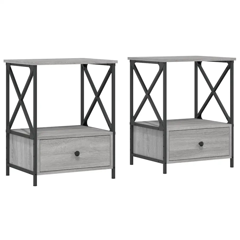 Comodini 2 pz-Set di 2 Tavolino da notte Grigio Sonoma 50x41x65 cm in Legno Multistrato
