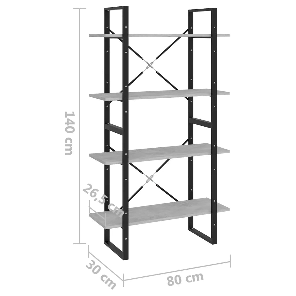 Libreria 4 Ripiani Grigio Cemento 80x30x140cm Legno Multistrato 806461