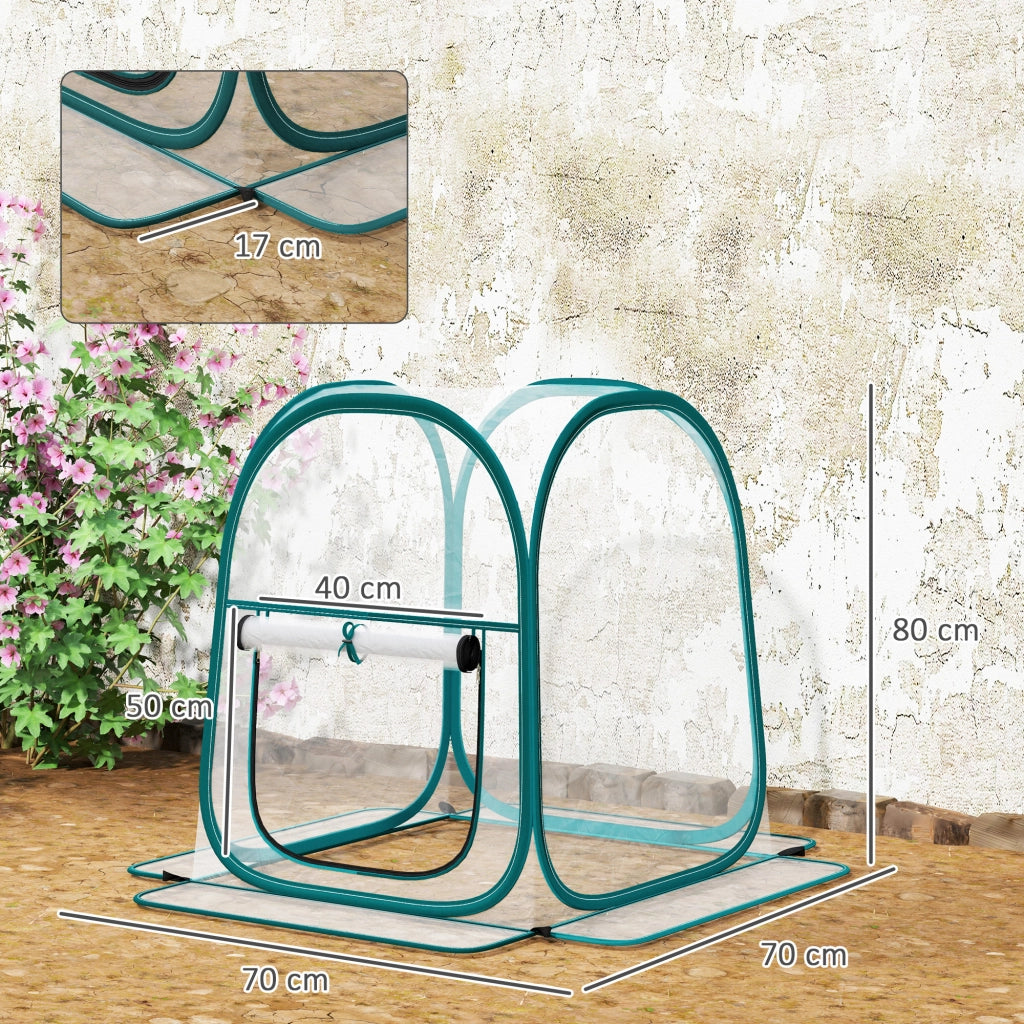 Mini Serra Pop Up con Copertura in Plastica, Finestra Avvolgibile e Borsa, 70x70x80 cm, Trasparente