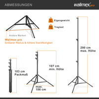 AIR 290 Deluxe Stativo per luci, altezza max 290 cm, cavalletto fotografico per flash con capacità di carico di 7 kg, treppiede per studi fotografici e outdoor
