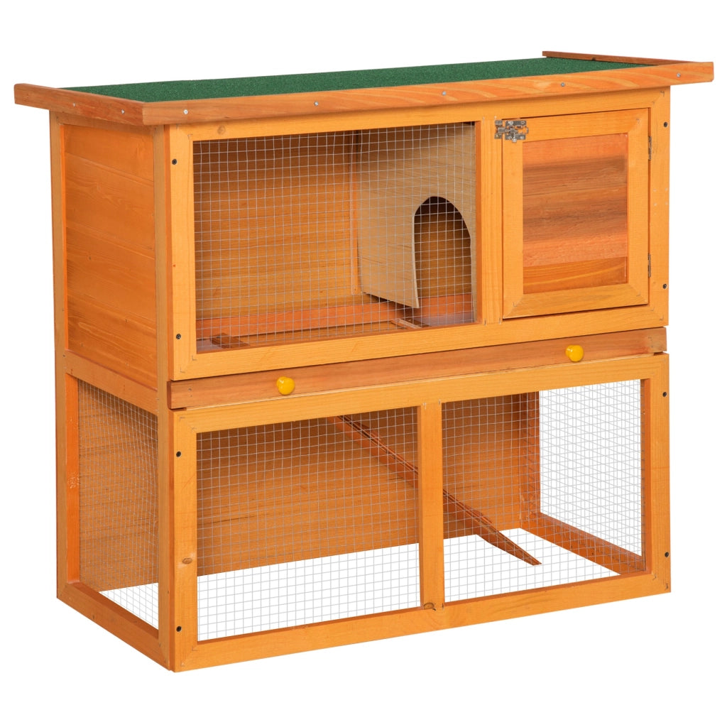 EasyComfort Gabbia per Conigli a Due Piani, Conigliera da Esterno con Casetta per Conigli in Legno di Abete, 90x45x80 cm