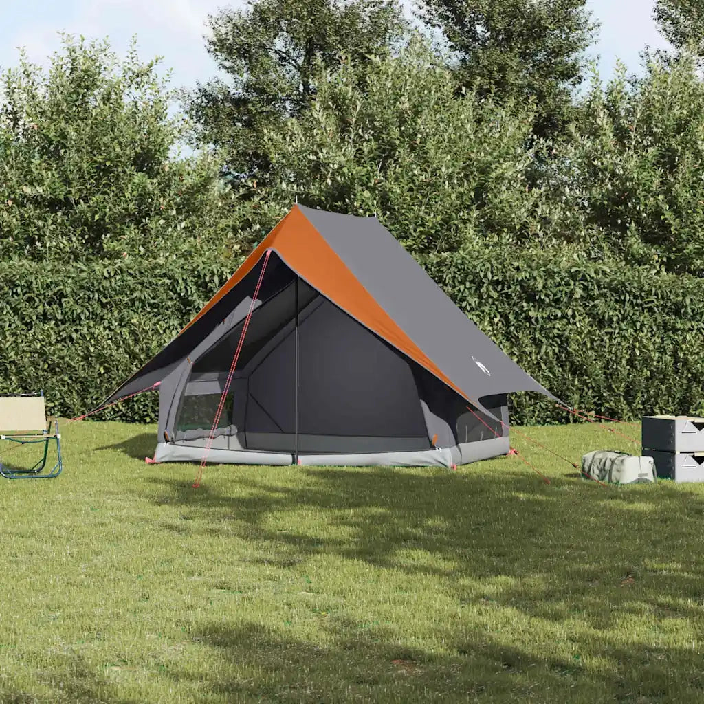 Tenda Familiare con tetto-Tenda da campeggio Grigio e arancione 220 x 220 x 184 cm