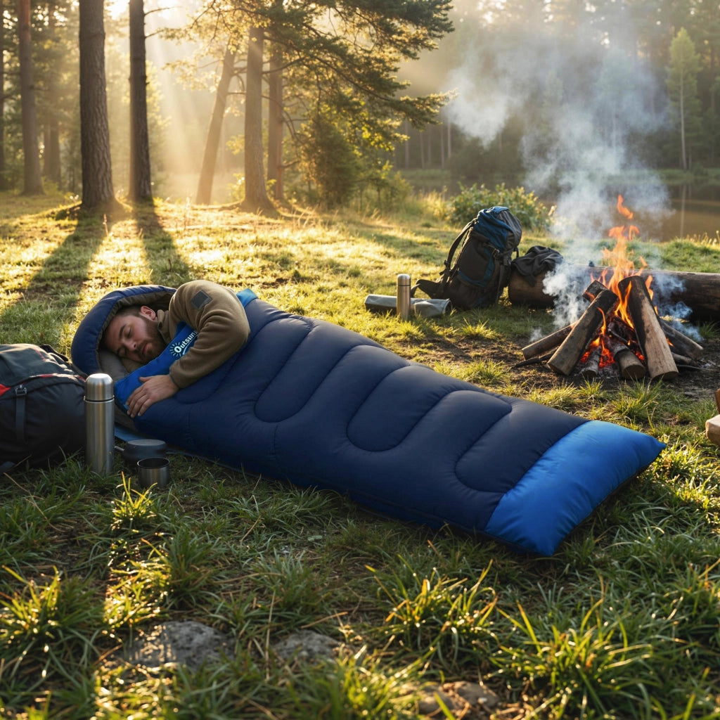 Sacco a Pelo Singolo per Adulti 75x215 cm Leggero e Compatto Temperatura 0-25°C in Poliestere e Cotone Blu Navy