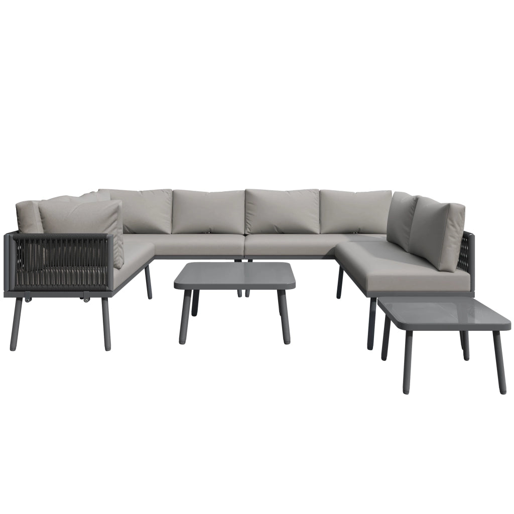 Set Divano da Giardino ad U 8 Posti con 2 Tavolini ¨C MINIMAL ¨C Polyrattan, Cuscini Inclusi