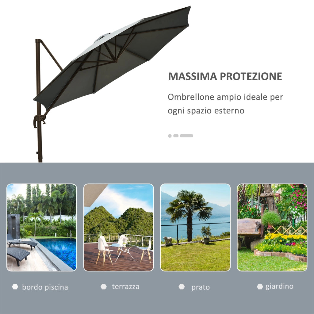 Ombrellone da Giardino a Manovella ¨C zephmum ¨C Grigio ?2.95x2.5 m