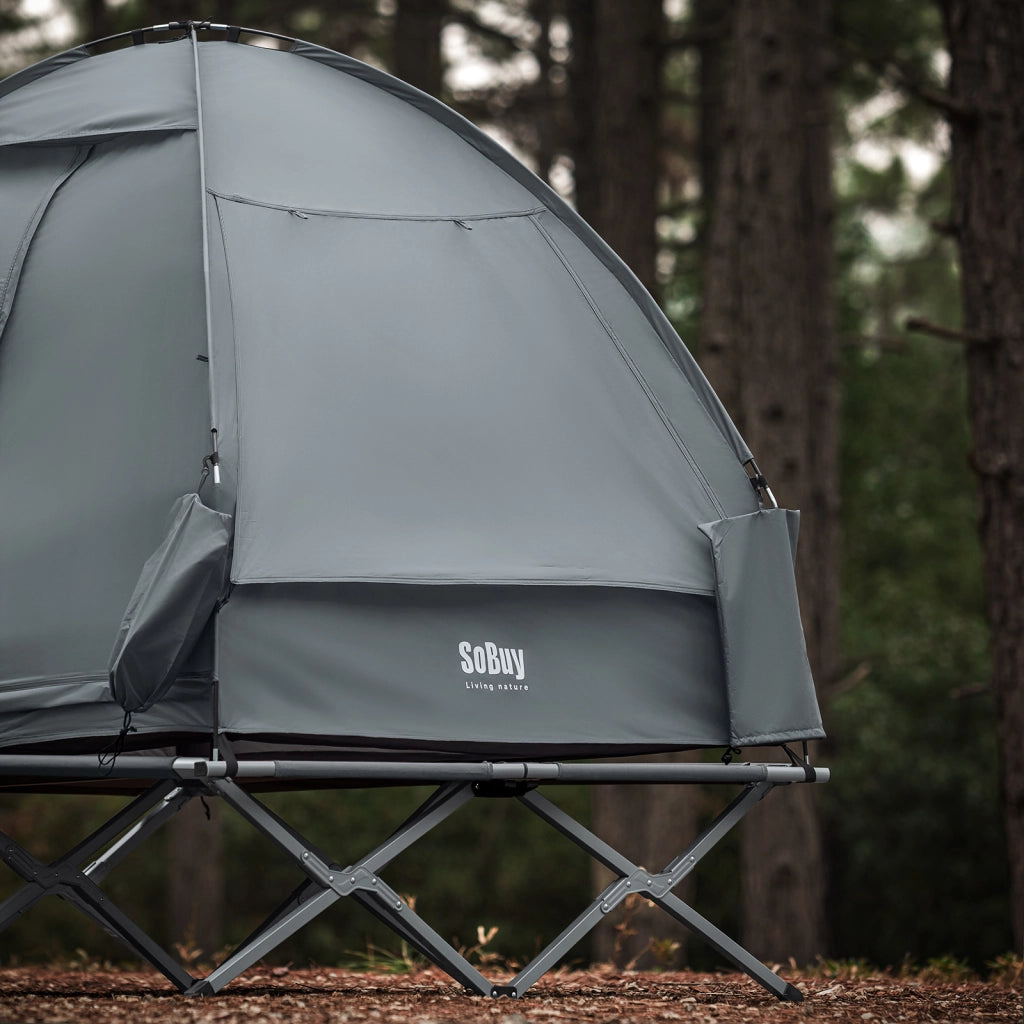 SoBuy Lettino da campeggio Brandina da campeggio Tenda da esterno con gancio per lampada e tasche porta scarpe Tenda 3 in 1 per 2 persone Pratica 193x145x188 cm OGS32-II-L-HG