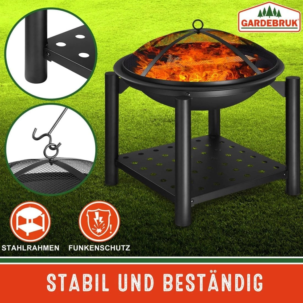 Deuba Braciere Rotondo Ø 55cm Attizzatoio Parascintille Ripiano Portaoggetti Camino Giardino Stufa