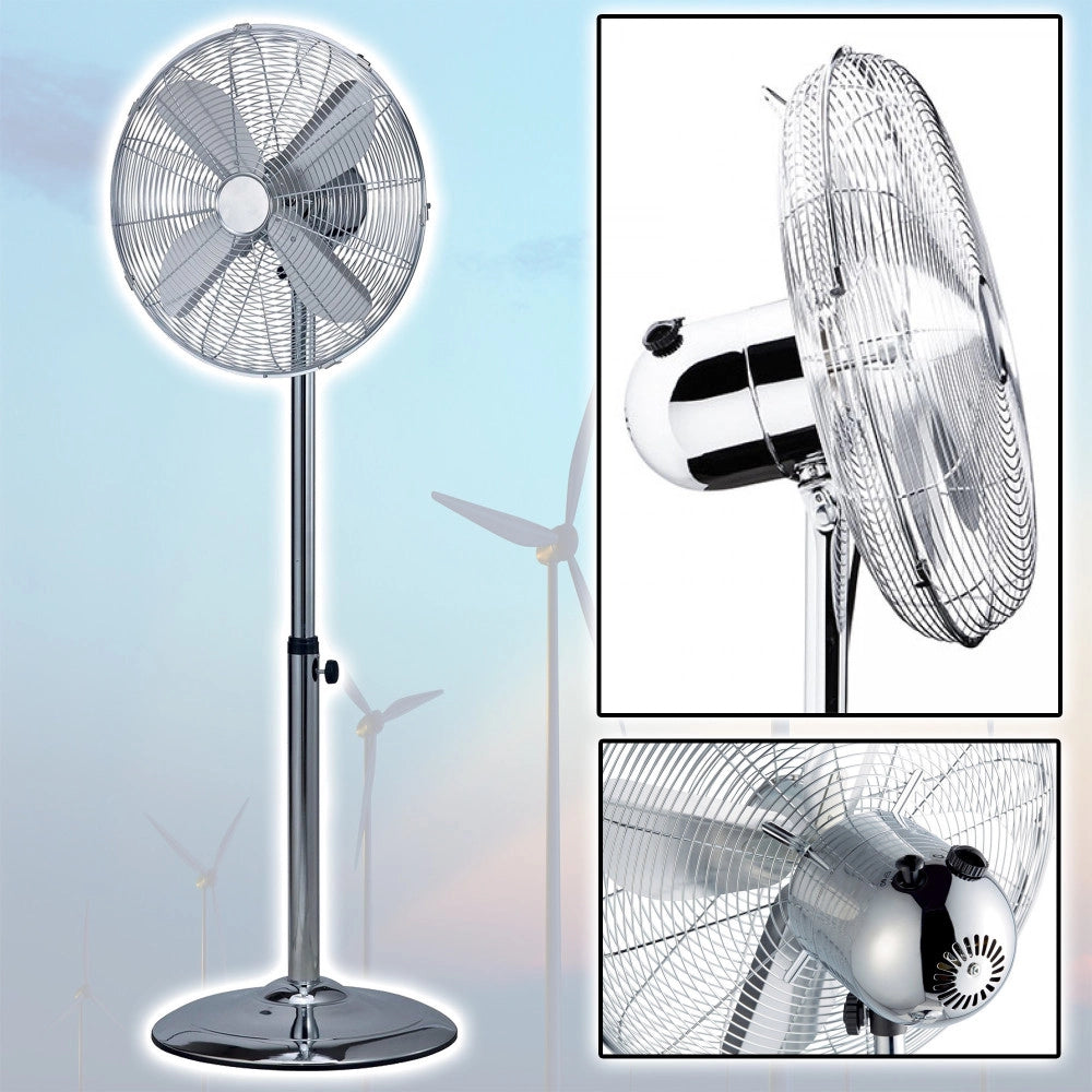 Trade Shop - Ventilatore A Piantana Cromato 4 Pale 40cm Oscillante 3 Velocita' H 115 Cm 60 W -